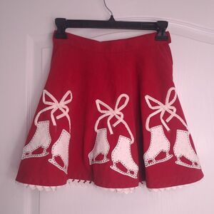 Red Retro Vintage Ice Skate Circle Skirt Poodle Skirt